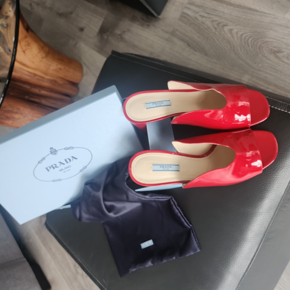 Prada Red Mules Glossy Finish